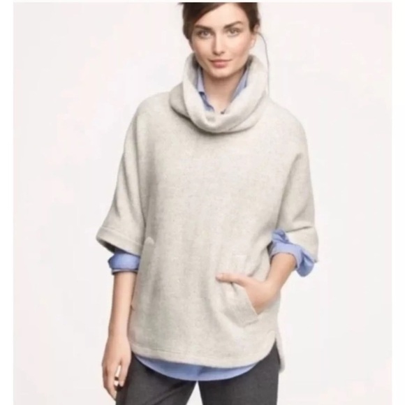 J. Crew Wool Blend Herringbone Cowl Neck Poncho Women Sz MediumOVERSIZED - Picture 1 of 10